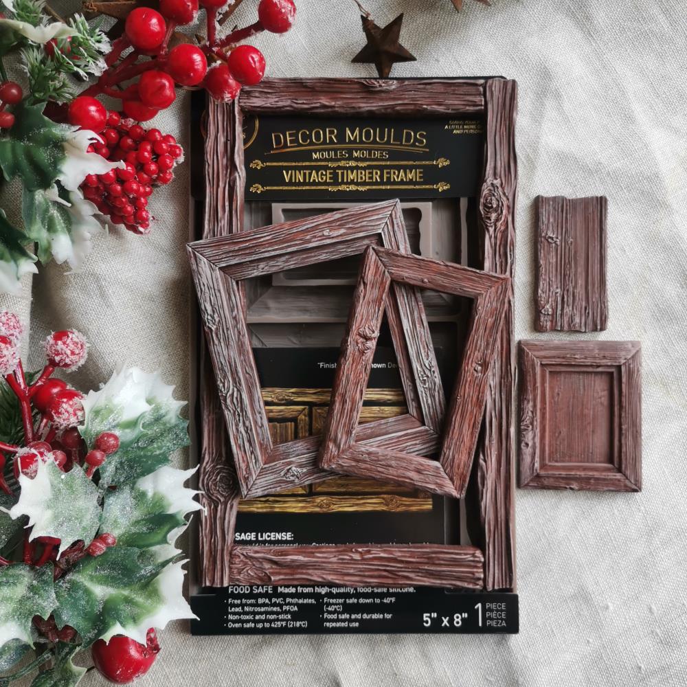 Redesign with Prima Silicone Mold, Vintage Timber Christmas, Rustic Frames, 5″x10″x8mm, Food Safe, 2026 Q4