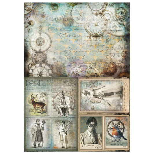 Re-Design with Prima, Finnabair, Decoupage Fiber, Time Traveler, Steam and Frost, Steampunk, Clocks, Gears, Mixed Media, Crafts, 1 sheet, A3 11.7″x16.5 Re-Design with Prima