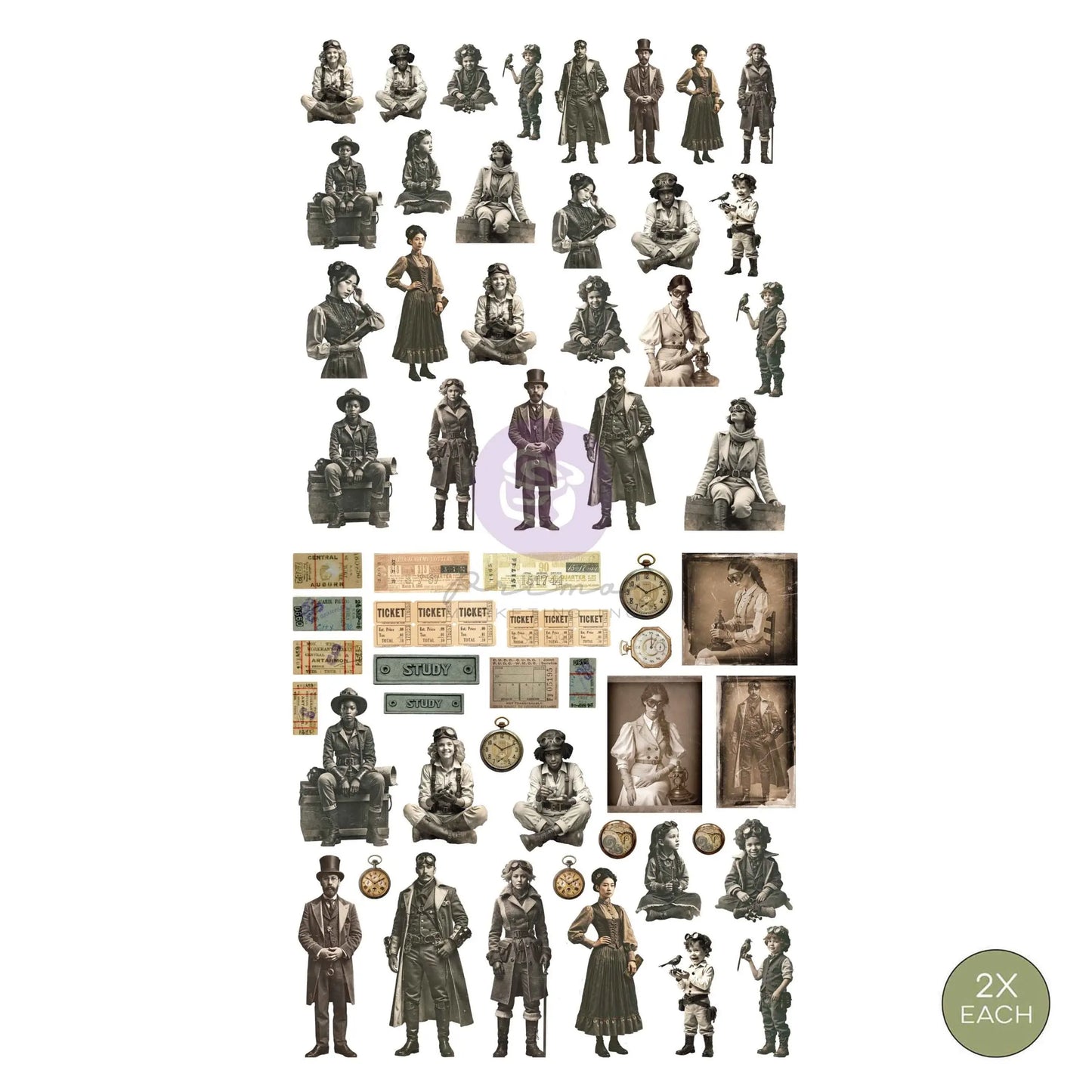 Re-Design with Prima, Finnabair,  Time Travelers, Ephemera, Vintage Die Cuts, Antique Portraits, Tickets, Clocks, Scrapbooking, 116 pcs Re-Design with Prima