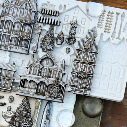 Prima Marketing, Finnabair Moulds, Christmas Winter Town, Village, Victorian Houses, 5″x8″x8mm