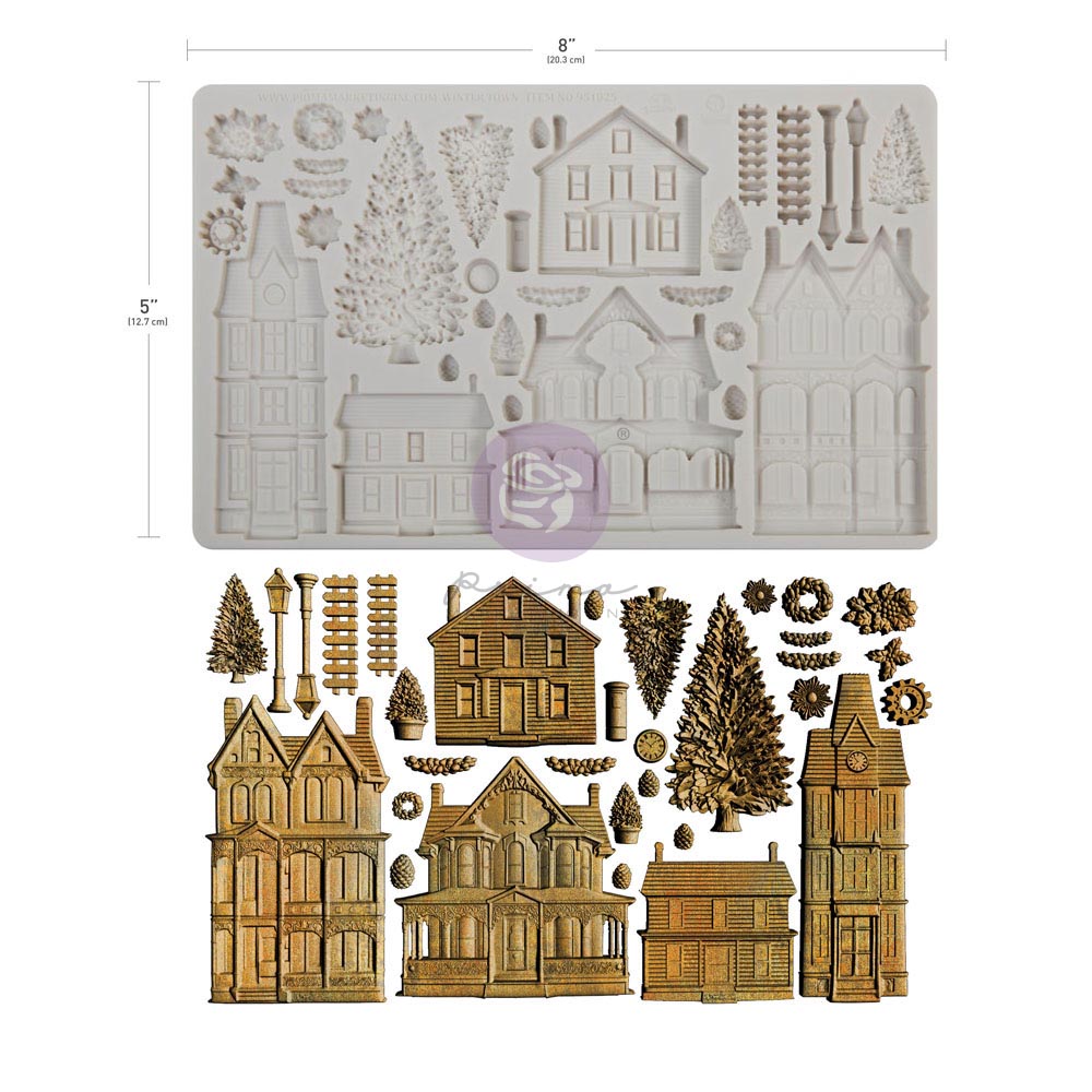 Prima Marketing, Finnabair Moulds, Christmas Winter Town, Village, Victorian Houses, 5″x8″x8mm