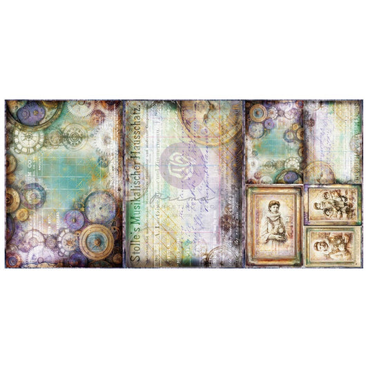Re-Design Prima, Finnabair, Decoupage Fiber Paper Set, Time Whispers, Vintage Style, Mechanical, Clocks, Ephemera, 3 sheets, A3 11.7x16.5