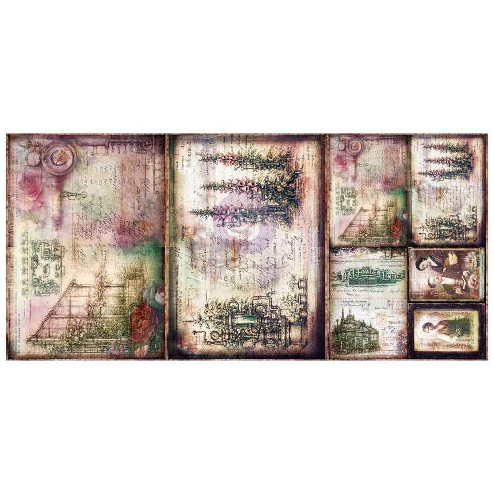 Re-Design with Prima, Finnabair, Decoupage Fiber Paper Set, Mechanical Orchard, Ephemera, 3 sheets, A3 11.7″x16.5, Mixed Media, Scrapbooking