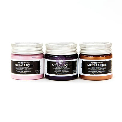 Finnabair, Art Alchemy, METALLIQUE ROCOCO, High Metallic Shine, Acrylic Paint, Vintage Rose, Dark Velvet, Brass Hardware, 1.7 oz, Set of 3 Re-Design with Prima