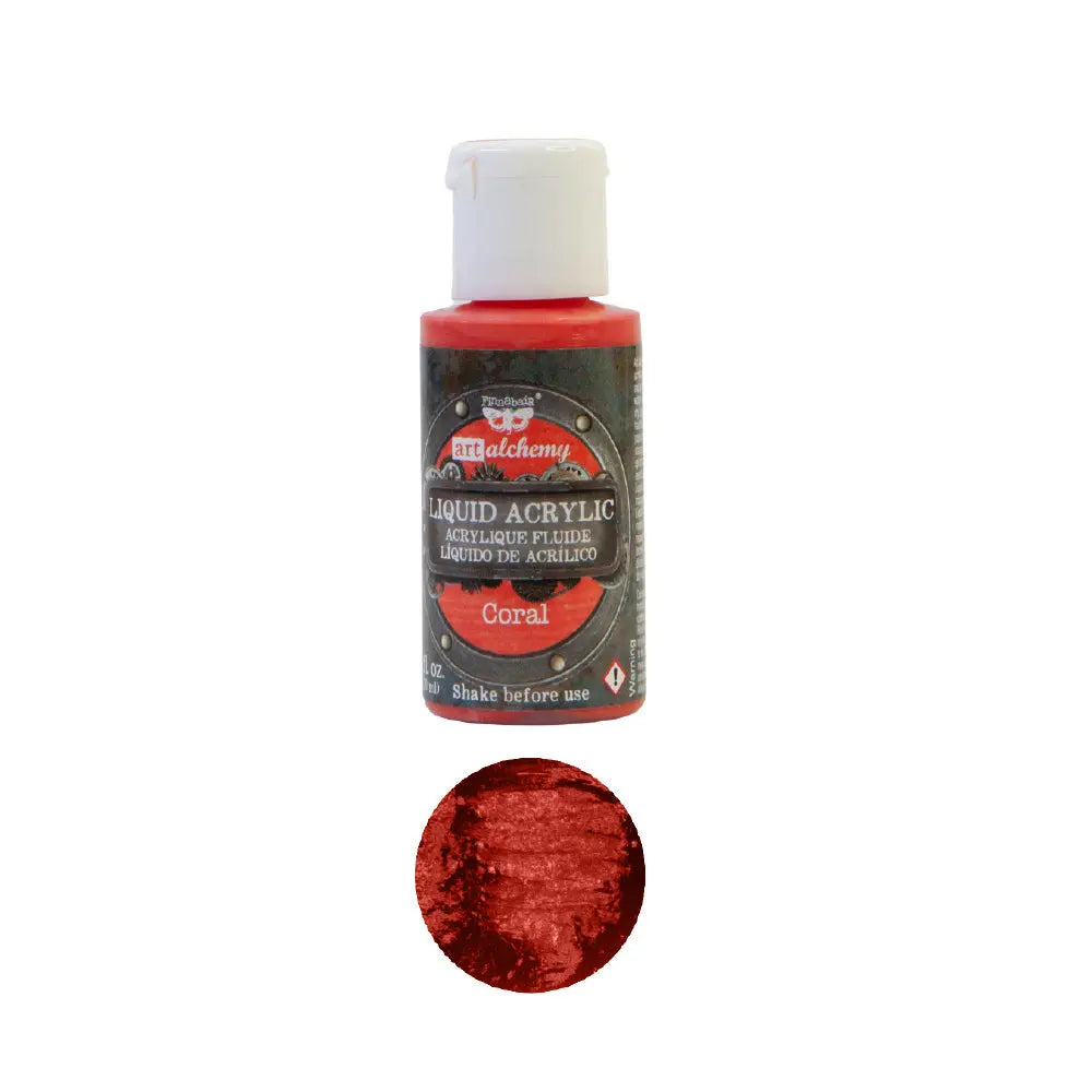Finnabair Art Alchemy, Liquid Acrylic Paint, Coral, Vibrant, Colors, 30 ml Re-Design with Prima
