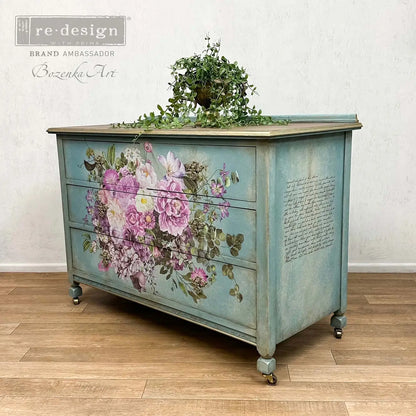 Re-Design with Prima, 2 sheets, Large Decor Transfers, Morning Purple, Floral, Roses, Shabby, Chic, Kacha, 24″x35″ Re-Design with Prima