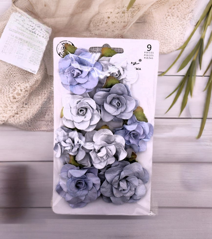 Prima Marketing, Paper Flowers, Bohemian Heart Collection, Blue Lagoon, 9 pc Mix, Scrapbooking, Mixed Media, Crafts, 668297