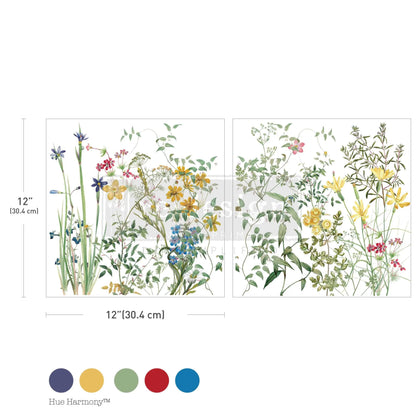 Re-Design with Prima, 2 sheets, Maxi Transfers, Eclat Floral, Wildflowers, Blooms, Greenery, Flowers, Blossoms, 2 sheets, 12″x12″ Re-Design with Prima
