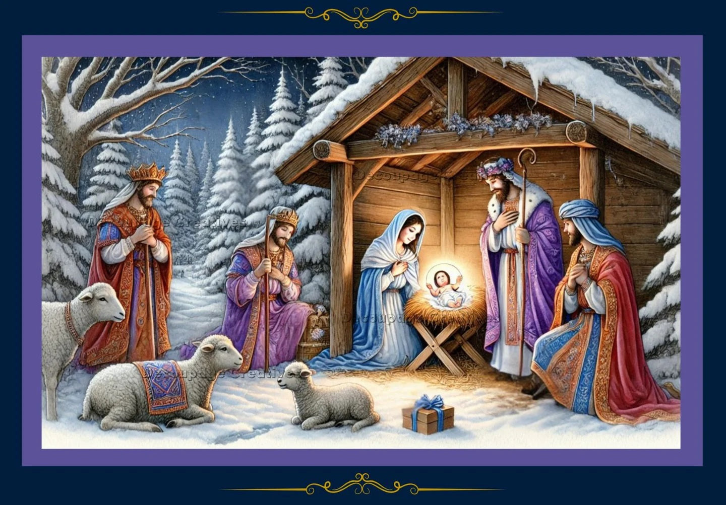 Decoupage Creatives, Rice Paper, Mixed Media, Winter, Scene, Holy Night, Nativity, Away in the Manger, Christmas, A4 8.27 X 11.69, DPD677