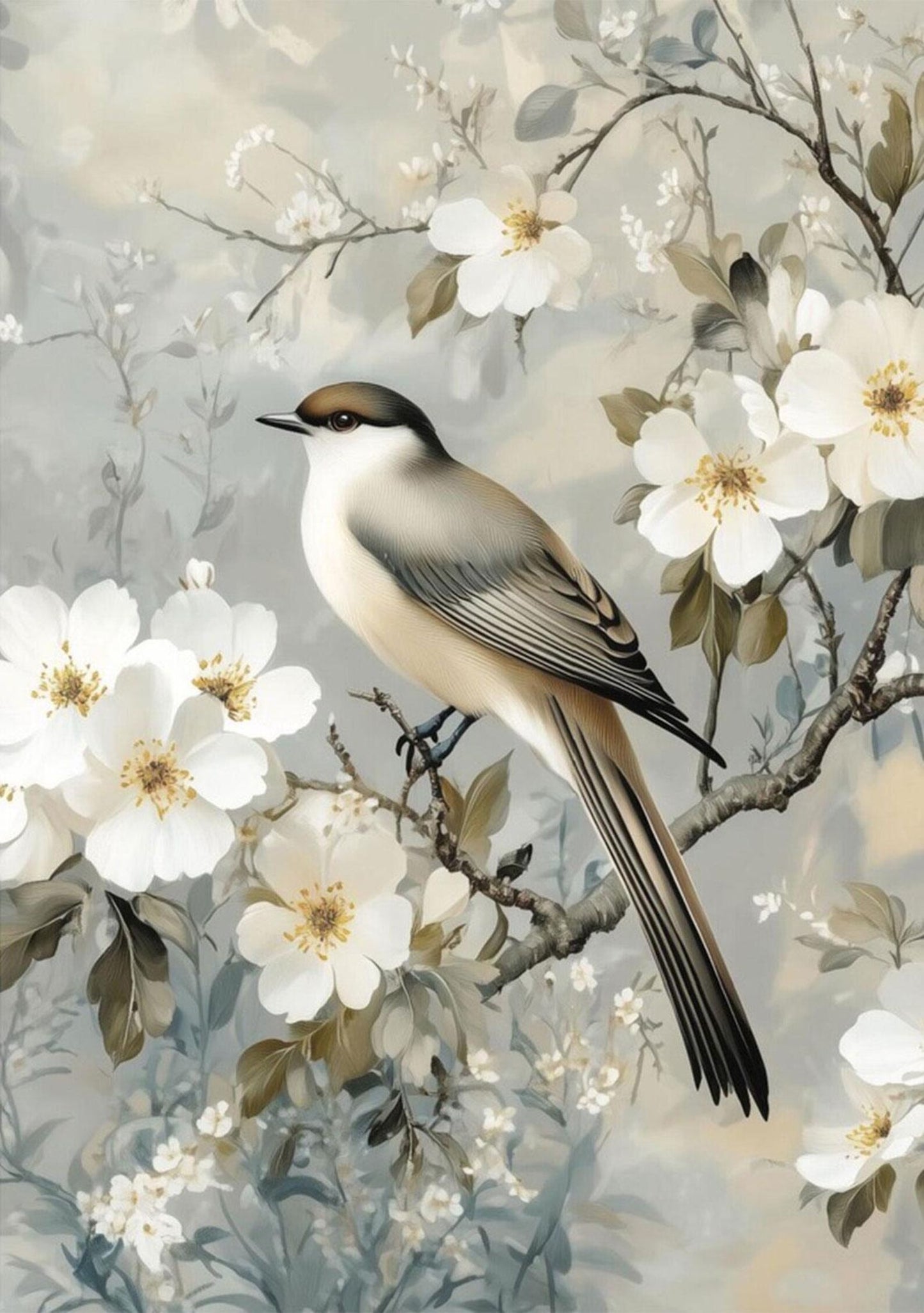 Re-Design with Prima, A1 Decoupage Fiber Pack, Gentle Watcher, Bird, White Flowers, Mixed Media, 23.4" x 33.1"