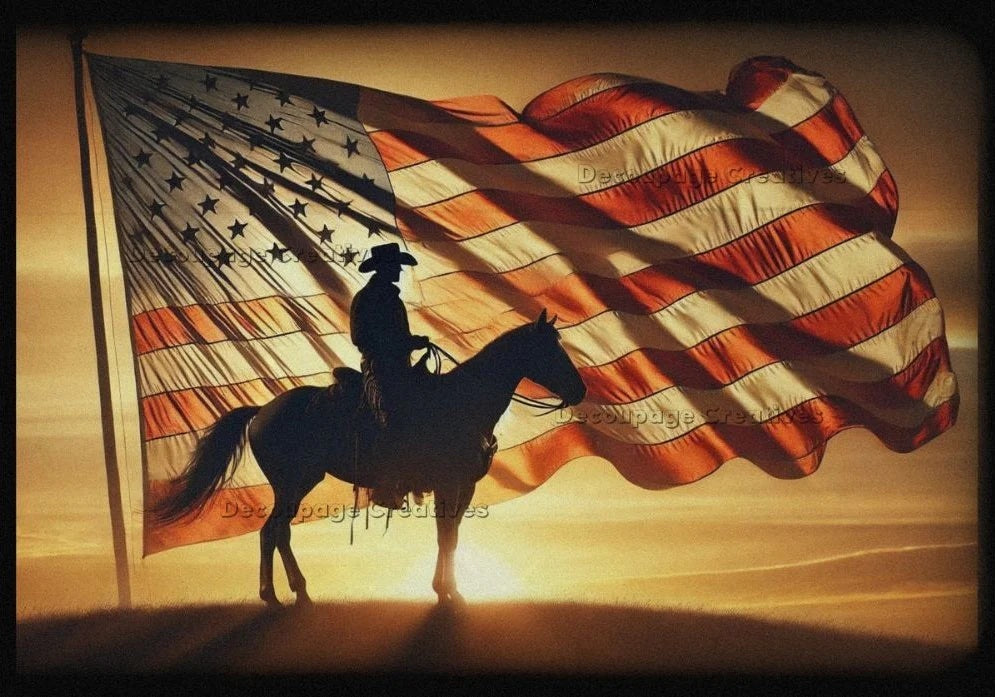 Decoupage Creatives, Rice Paper, Patriotic, American Flag, Cowboy, July 4th, Mixed Media, A4 8.27 X 11.69, DPD822