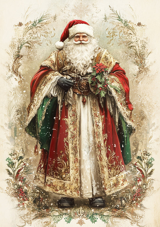 Reba Rose Creations, Rice Paper for Decoupage, Mixed Media, Nostalgic Santa Claus, Old World Style, Christmas, 87, A3, 11.7 x 16.5