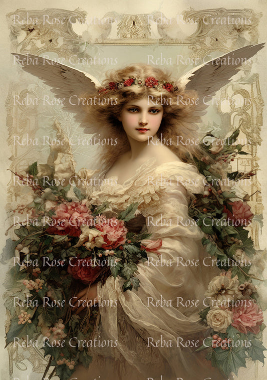 Reba Rose Creations, Rice Paper for Decoupage, Mixed Media, Celestial Christmas, Angel, Christmas, Vintage Style,  A3, 11.7 x 16.5