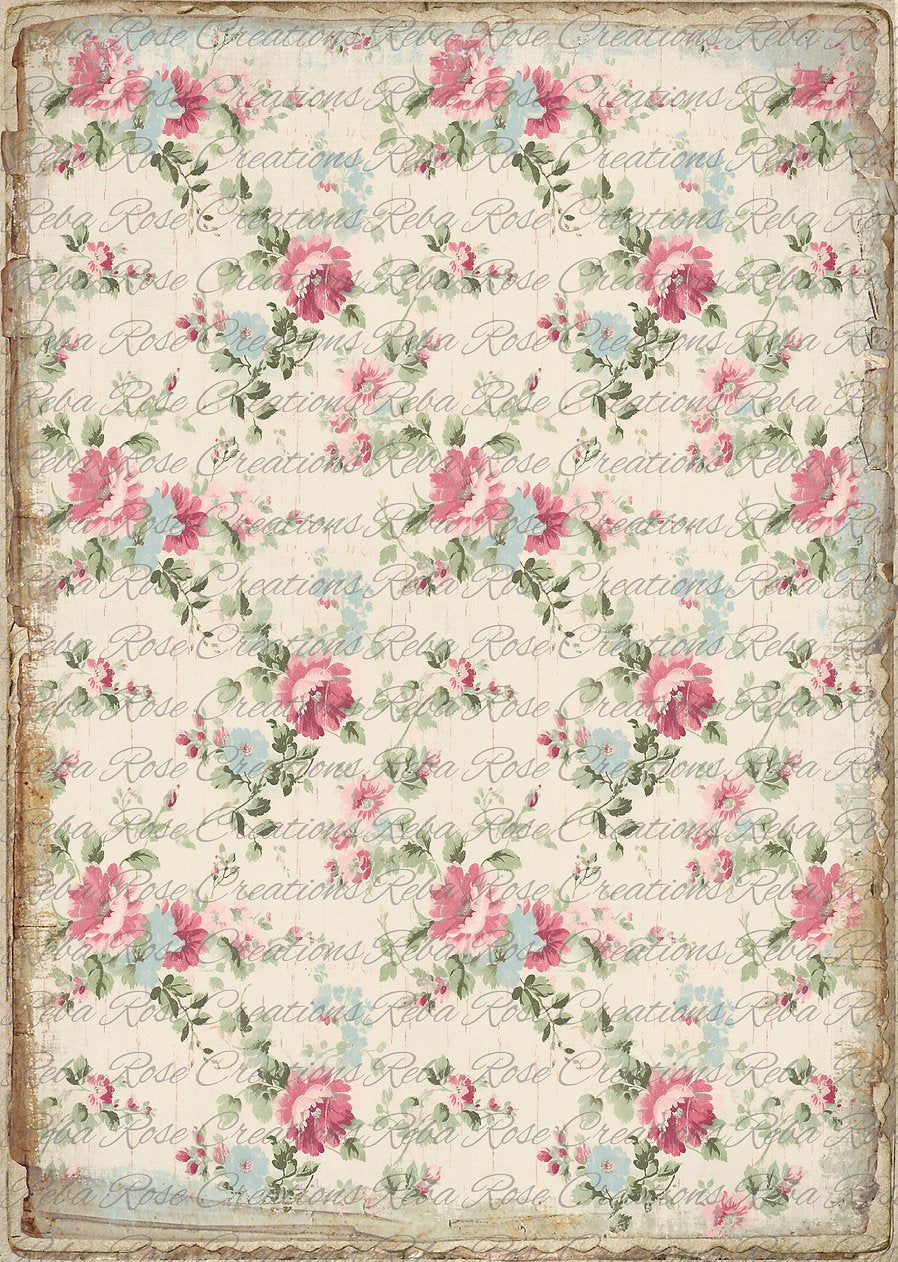 Reba Rose Rice Paper for Decoupage | Vintage Pink Roses Floral Pattern, Background | Shabby Chic Design, Furniture Upcycle, A3 11.7 x 16.5 (Copy)