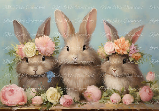 Reba Rose Rice Paper for Decoupage, Mixed Media, Easter Baby Bunny Trio, A3, 11.7 x 16.5