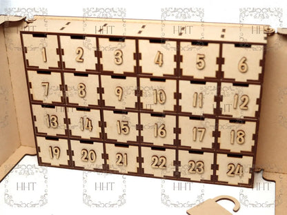 Laser Cut MDF Advent Calendar, Countdown to Christmas Decoration, 25 Drawer, Buildable Cabinet for Decoupage and Mixed Media Handcrafted Holiday Traditions