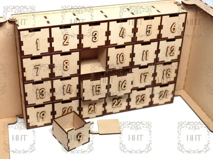 Laser Cut MDF Advent Calendar, Countdown to Christmas Decoration, 25 Drawer, Buildable Cabinet for Decoupage and Mixed Media Handcrafted Holiday Traditions