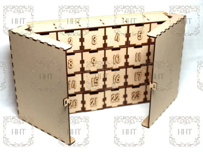 Laser Cut MDF Advent Calendar, Countdown to Christmas Decoration, 25 Drawer, Buildable Cabinet for Decoupage and Mixed Media Handcrafted Holiday Traditions