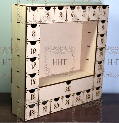 Laser Cut MDF Advent Calendar, Countdown to Christmas Decoration, 25 Drawer, Buildable, Table Top, Paintable, Decoupage, Mixed Media, Crafts Handcrafted Holiday Traditions