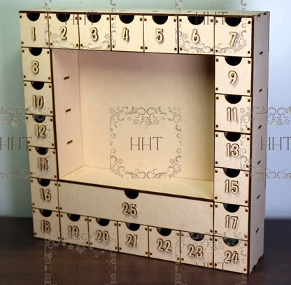Laser Cut MDF Advent Calendar, Countdown to Christmas Decoration, 25 Drawer, Buildable, Table Top, Paintable, Decoupage, Mixed Media, Crafts Handcrafted Holiday Traditions