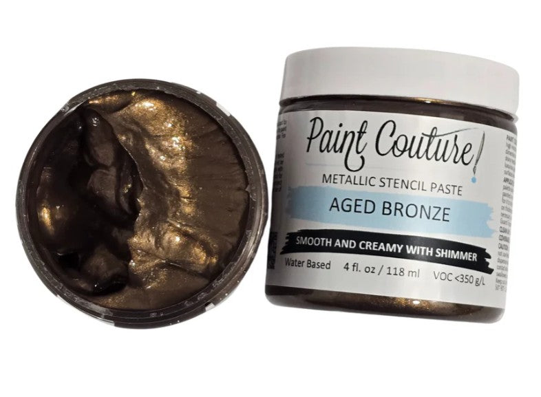Paint Couture, Metallic, Stencil Paste, Aged Bronze, Arabian Gold, Copper Penny, Cranberry, Forest Green, Saltwater Pearl, 4 oz