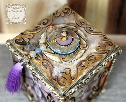 Handcrafted, Decoupage, Mixed Media, Gift, Box, Alice in Wonderland, Laser Cut MDF Box Handmade by Pamela