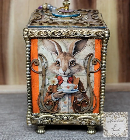 Handcrafted, Decoupage, Mixed Media, Gift, Box, Alice in Wonderland, Laser Cut MDF Box Handmade by Pamela