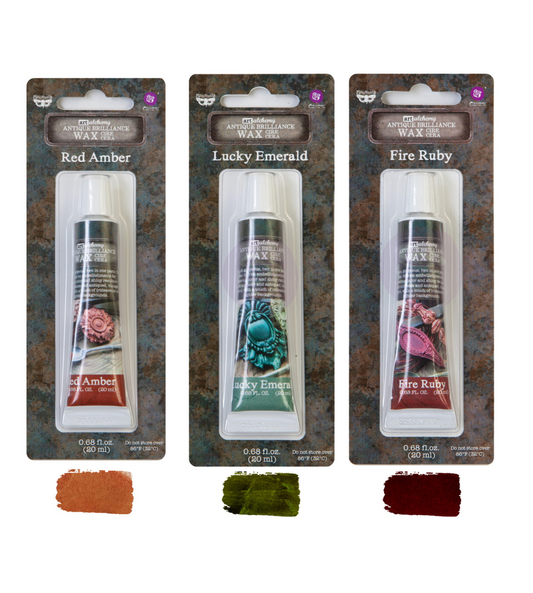 Re-Design with Prima, Decor, Art Alchemy, Antique Brilliance, Wax Paste, Red Amber, Lucky Emerald, Fire Ruby, Home Decor, 20 ml tube