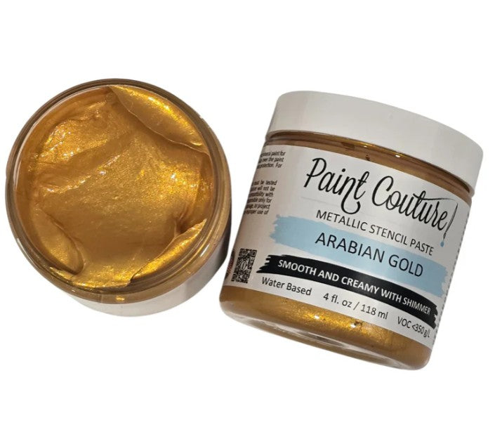 Paint Couture, Metallic, Stencil Paste, Aged Bronze, Arabian Gold, Copper Penny, Cranberry, Forest Green, Saltwater Pearl, 4 oz