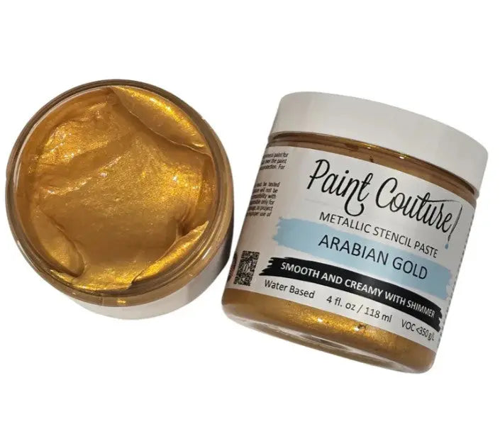 Paint Couture, Metallic, Stencil Paste, Aged Bronze, Arabian Gold, Copper Penny, Cranberry, Forest Green, Saltwater Pearl, 4 oz Paint Couture!