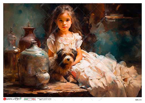 Paper Designs, Rice Paper, Decoupage, Baby, Girl, Puppy, Painting, Portrait, 0103, Vintage Style, A4 8.27 x 11.69, Mixed Media, Crafts