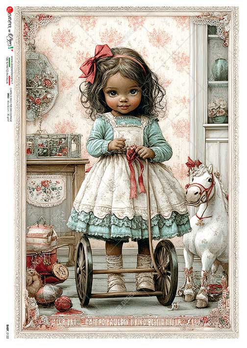 Paper Designs, Rice Paper, Christmas, Black Baby Girl, Vintage Style, 2025 Release, 0122, A4, 8.3" X 11.7"  Decoupage, Mixed Media