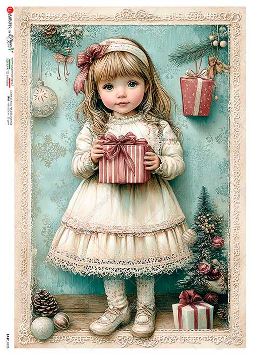 Paper Designs, Rice Paper, Christmas, Baby Girl, Vintage Style, 2025 Release, 0125, A4, 8.3" X 11.7"  Decoupage, Mixed Media