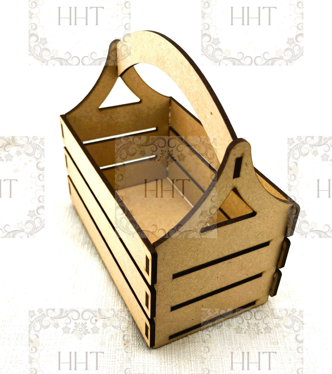 Laser Cut, MDF, Buildable, Slatted Basket, Home Decor, Blank, Base, Decoupage, Mixed Media, Crafts, 6" x 3.5" x 6"