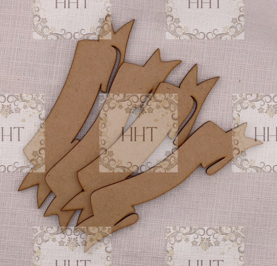 Laser Cut MDF, Banners Set of 4, Canvas, Panel, Plaque, Blank, Base, Decoupage, Crafts, Mixed Media, 5 3/4" x 1 1/4"