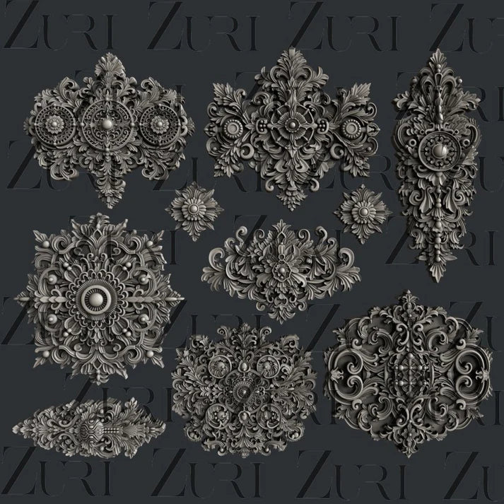 Zuri Silicone Mould, Baroque Accents Set 1, Mixed Media Art, DIY Home Decor, Resin, Clay, Food Safe
