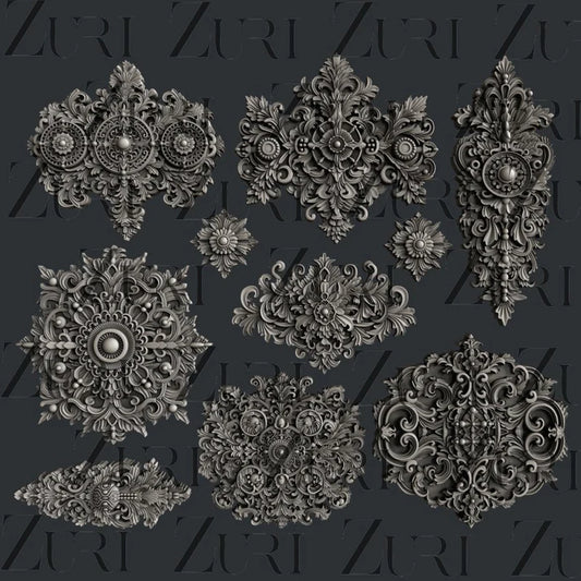 Zuri Silicone Mould, Baroque Accents Set 1, Mixed Media Art, DIY Home Decor, Resin, Clay, Food Safe
