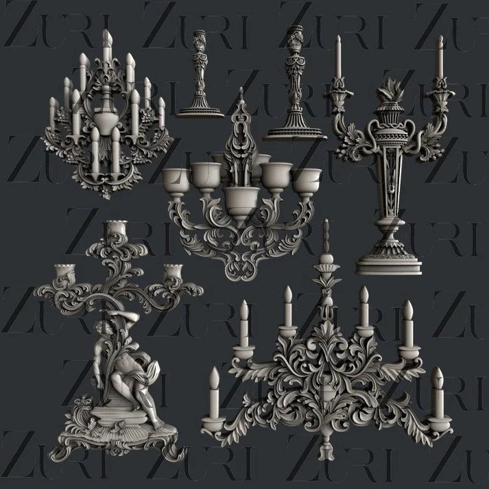 Zuri Silicone Mould, Baroque Candelabras, Candle Holders, Mixed Media Art, DIY Home Decor, Resin, Clay, Food Safe