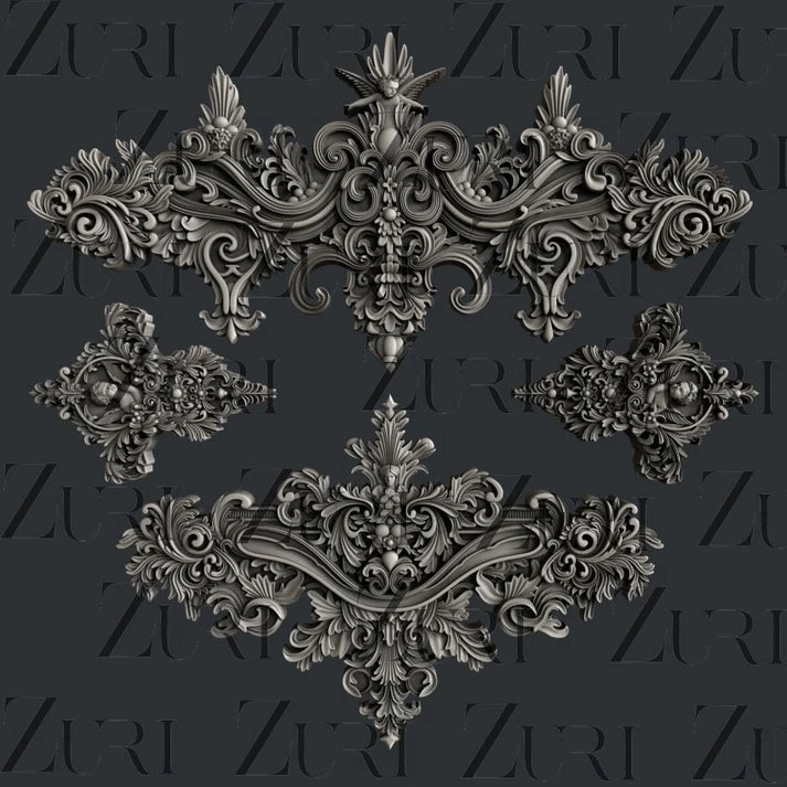 Zuri Silicone Mould, Baroque Ornaments Set 1, Mixed Media Art, DIY Home Decor, Resin, Clay, Food Safe