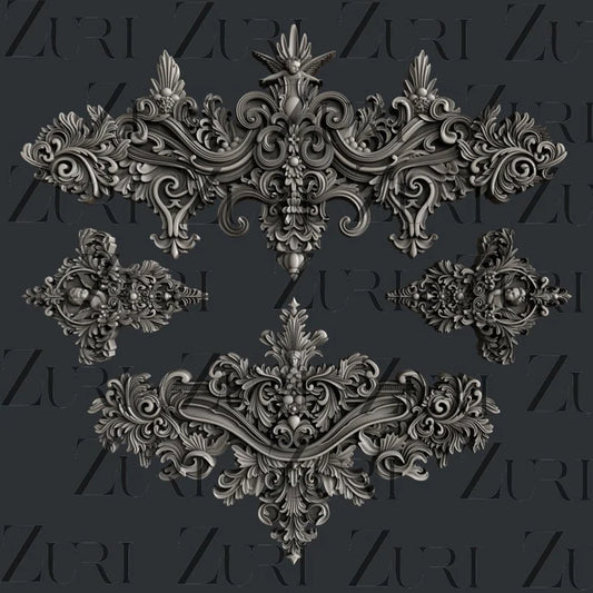 Zuri Silicone Mould, Baroque Ornaments Set 1, Mixed Media Art, DIY Home Decor, Resin, Clay, Food Safe