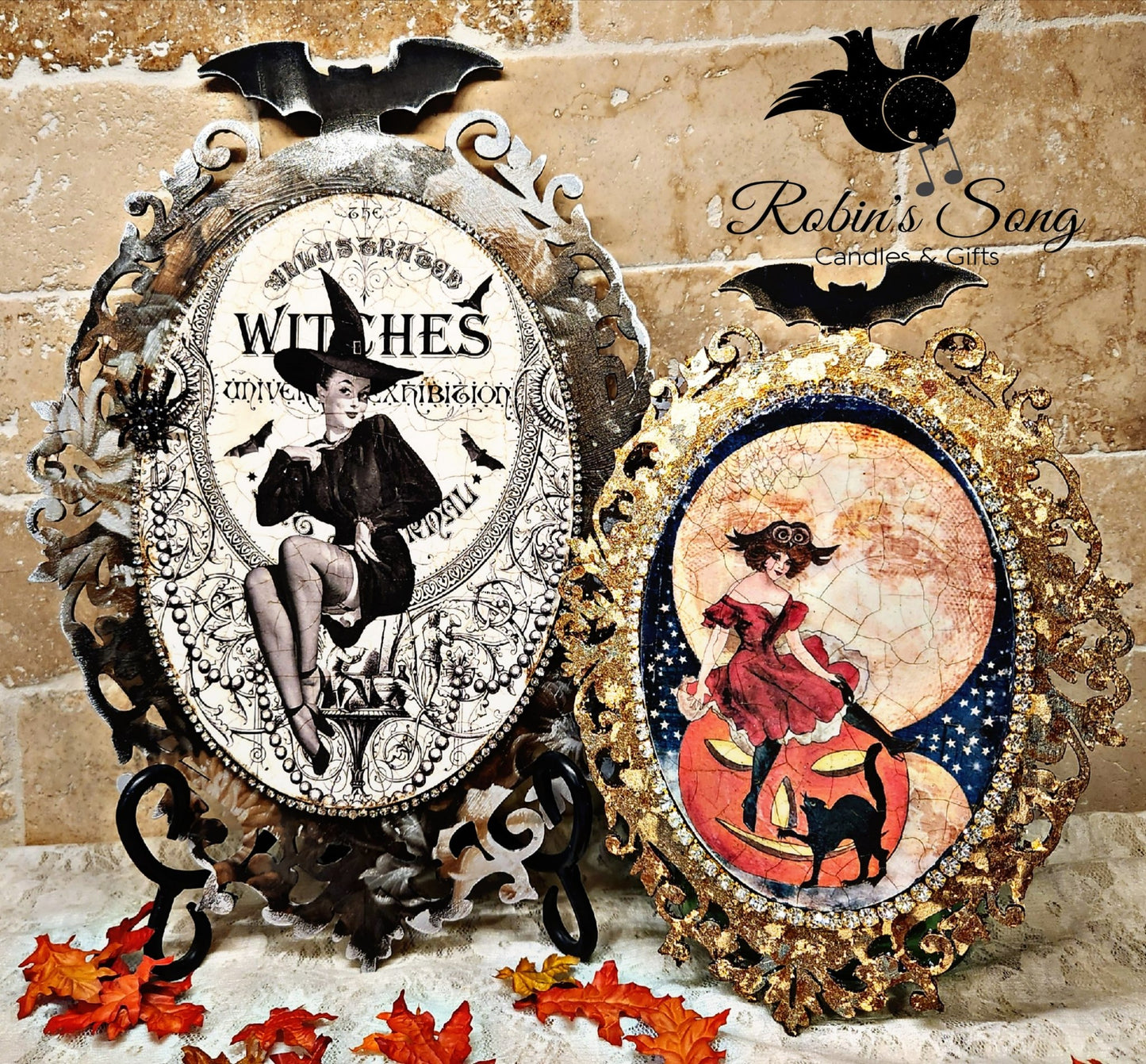 Laser Cut, MDF, Blank, Base, Plaque, Ornament, Center Overlay Oval, 2 pc, Decoupage, Mixed Media, Vintage Style, Halloween, Bat, Wall Art