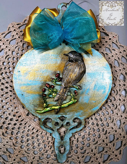 Handcrafted, laser cut MDF, Christmas Ornament, Birds, Vintage, Shabby Chis Style Handmade by Pamela