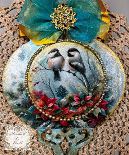 Handcrafted, laser cut MDF, Christmas Ornament, Birds, Vintage, Shabby Chis Style Handmade by Pamela