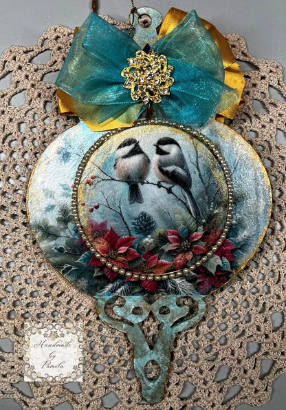 Handcrafted, laser cut MDF, Christmas Ornament, Birds, Vintage, Shabby Chis Style Handmade by Pamela
