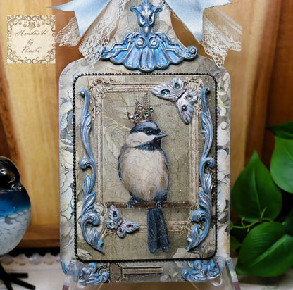 Handcrafted, Shabby Chic, Blue Bird, Queen, Decoupage, Mixed Media, Plaque, Wall Art, Panel, MDF Cutting Board, Plaque, Home Decor Handmade by Pamela