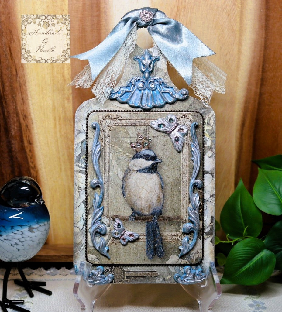 Handcrafted, Shabby Chic, Blue Bird, Queen, Decoupage, Mixed Media, Plaque, Wall Art, Panel, MDF Cutting Board, Plaque, Home Decor