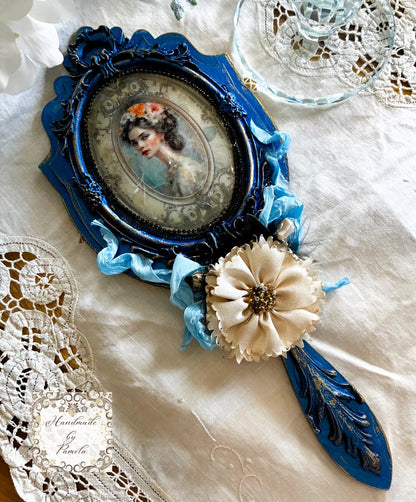 Laser Cut MDF, Vintage Style, Handheld Mirror Shape with Center overlay, Blank, Base, 2 piece, Decoupage, Mixed Media