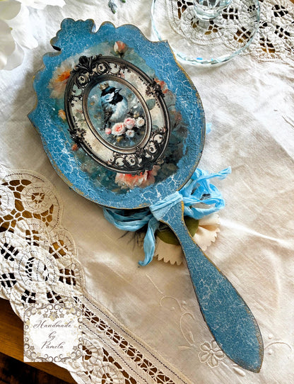 Laser Cut MDF, Vintage Style, Handheld Mirror Shape with Center overlay, Blank, Base, 2 piece, Decoupage, Mixed Media