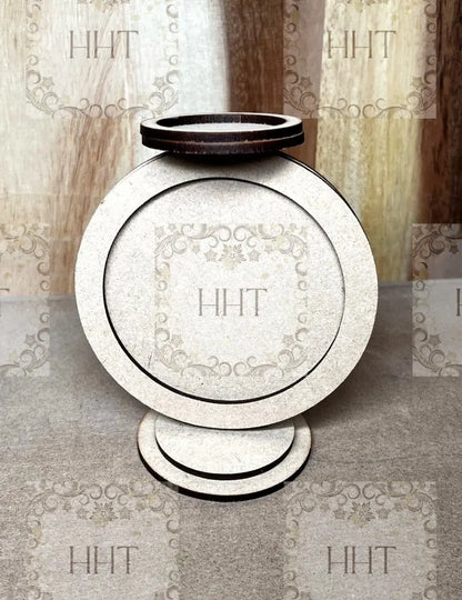 Laser Cut, MDF, Candle Holder Buildable Kit, Decoupage, Mixed Media, Crafts, 4 1/2" h x 4"w,   7 piece, Framed Round, Blank Base Handcrafted Holiday Traditions