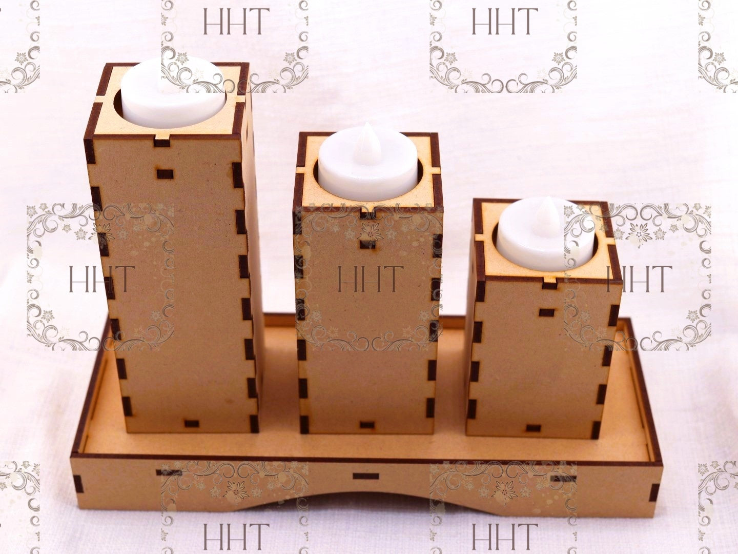 Laser Cut, MDF, Tea Light Candle Holder Trio, Set of 3, Tray, Buildable, Blank, Base, Decoupage, Mixed Media, Crafts, Buildable